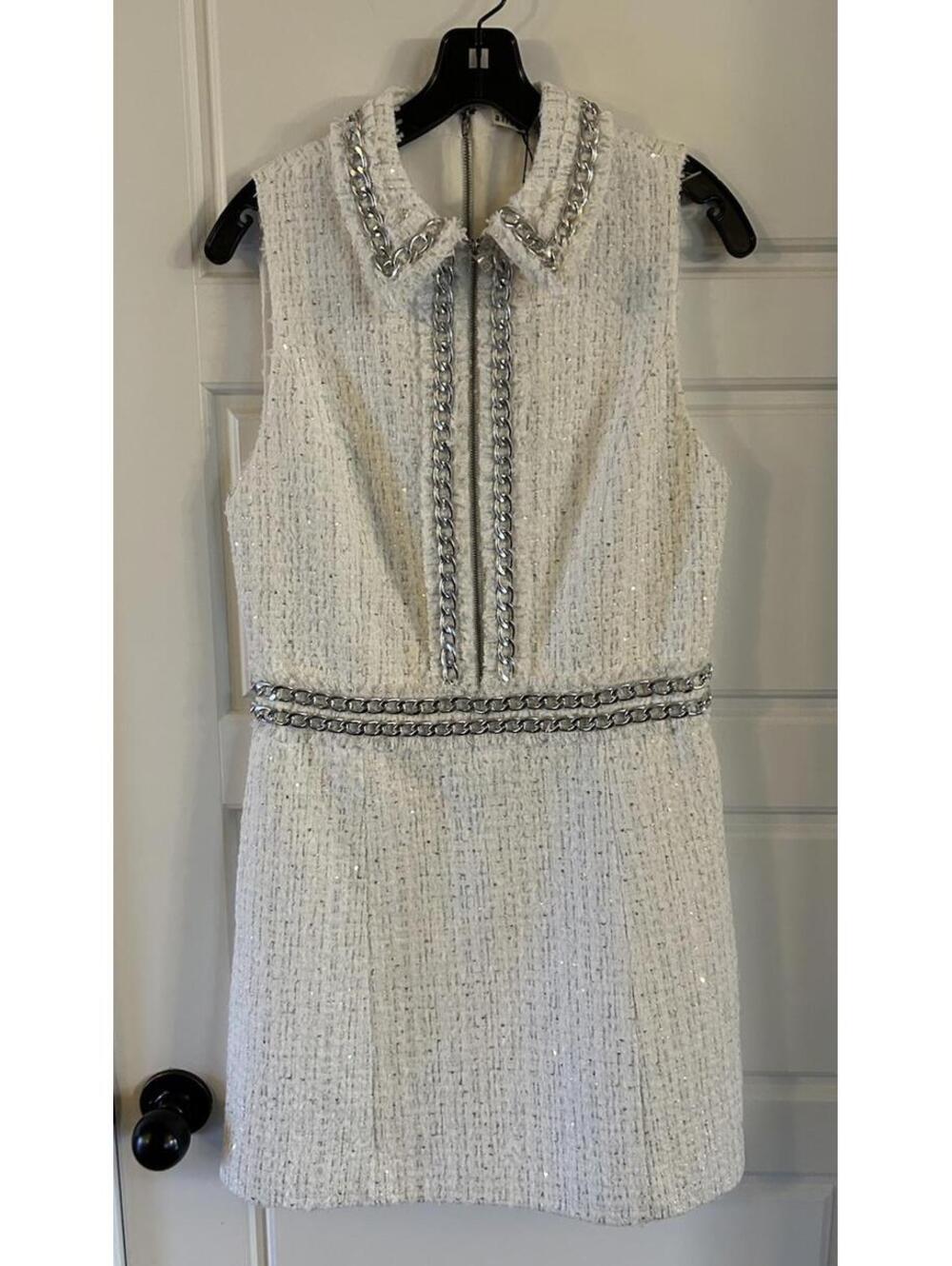 Alice and Olivia women’s zip fit with chain trim white mini dress size 8 $495